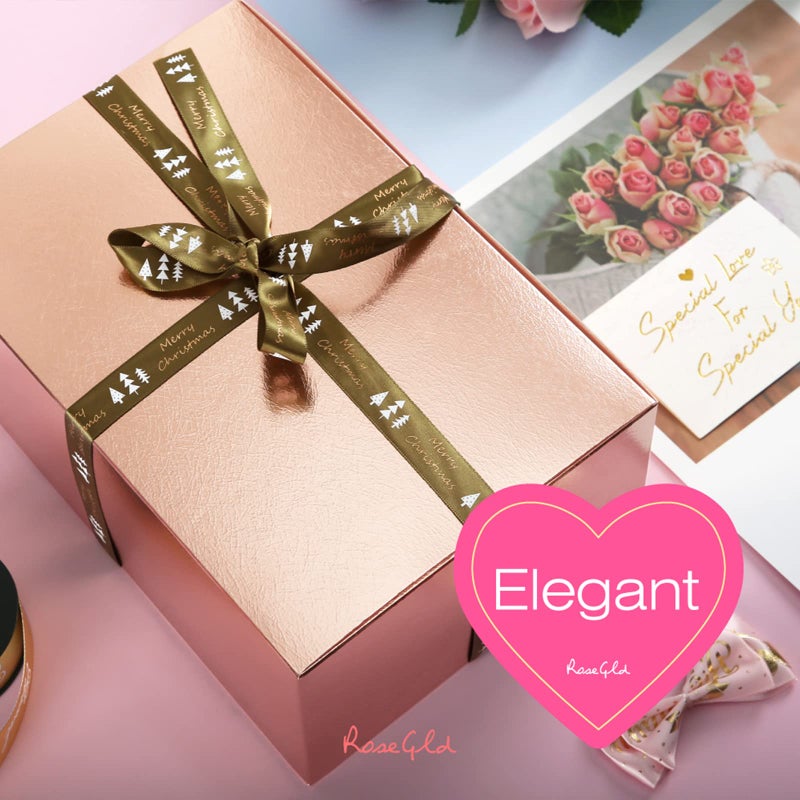 ROSEGLD 12 Large Gift Boxes with Lids 14.5x9.5x2 Inches, Rose Gold Gift Wrap Boxes (Glossy Rose Gold with Grain Texture) for Clothes, Apparel - Image 3